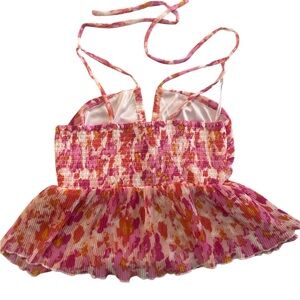 Floral Pink and Orange Smocked Crop Top